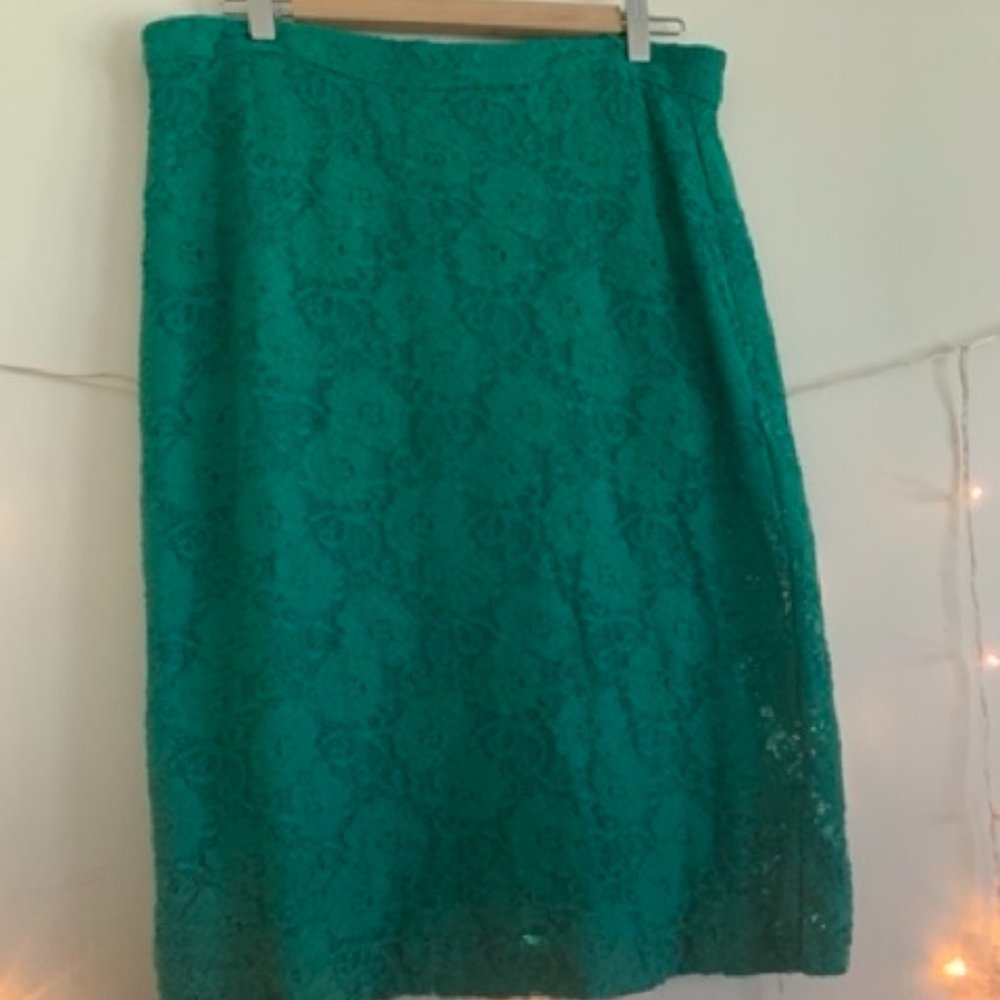 Maeve Teal Lace Midi Skirt